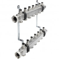 Коллектор для отопления, 11 контуров, с регуляторами, нерж. сталь